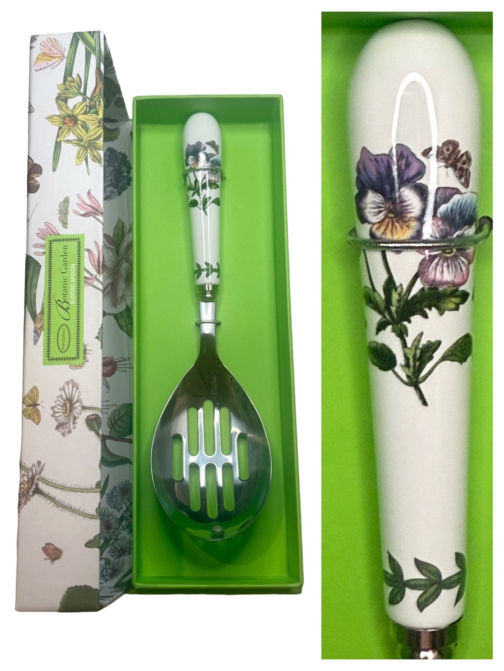 Portmeirion Botanic Garden Slotted Serving Spoon Pansy Purple 10” NIB BG78078